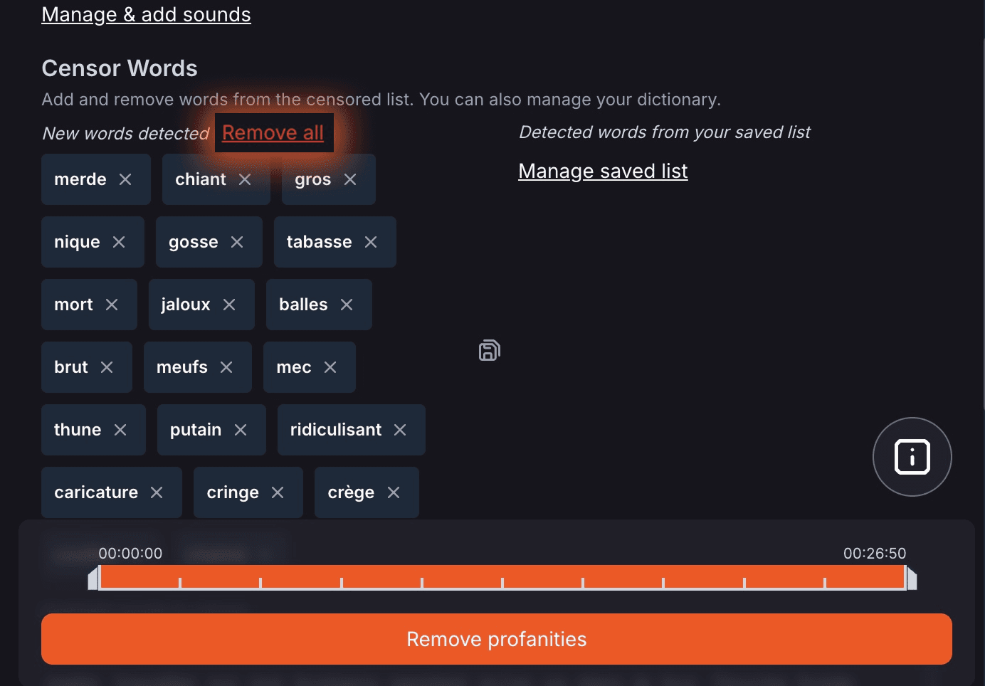 Rimuovi tutte le parole dalla tua lista con un clic in AutoProfanity Filter