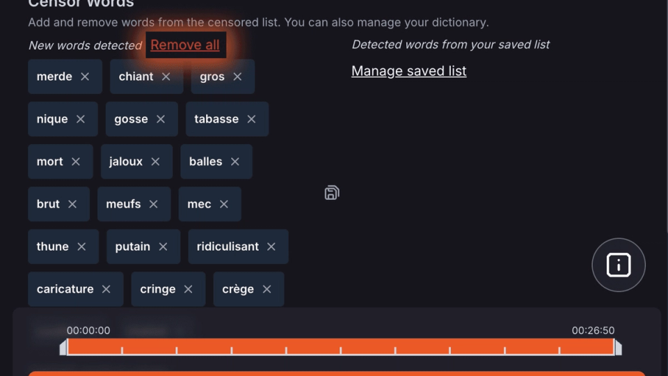 Entfernen Sie alle Wörter aus Ihrer Liste mit einem Klick im AutoProfanity Filter