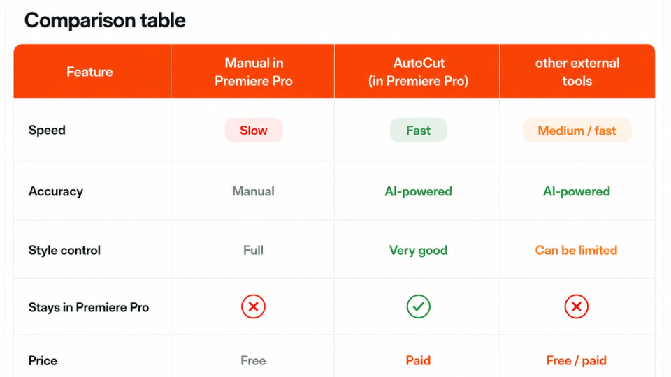 Comparison table