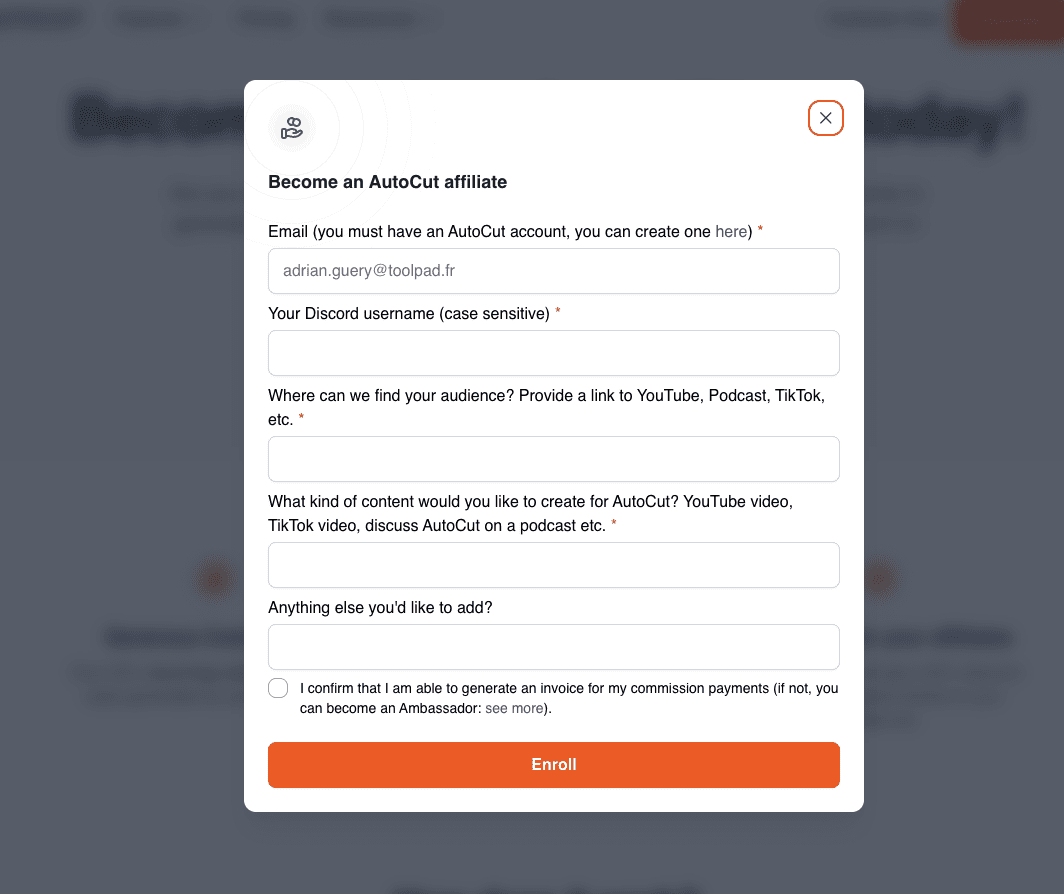 Affiliate-Formular