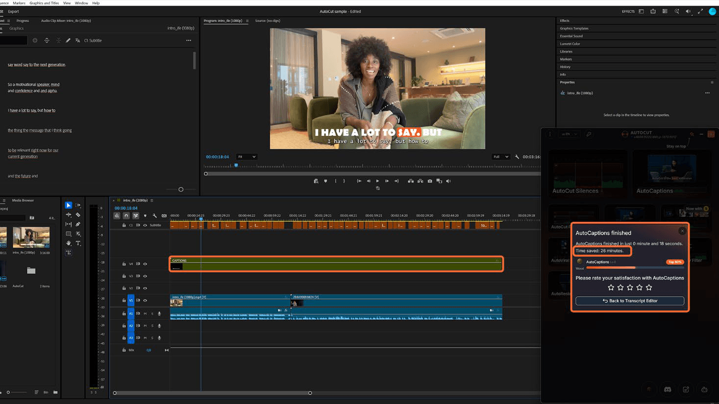 Automatically add captions with AutoCut - Step 6