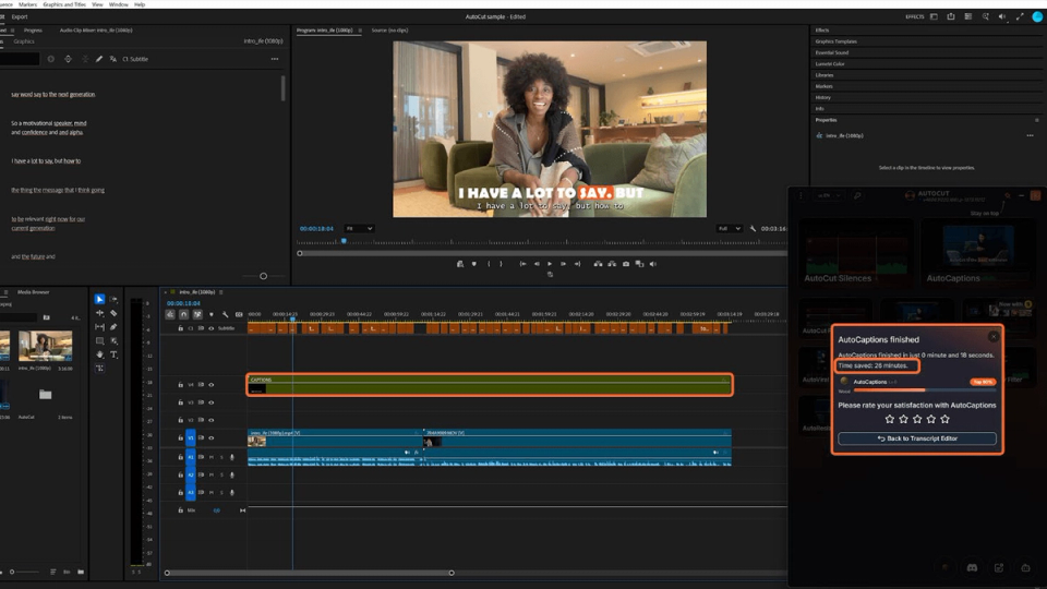 Automatically add captions with AutoCut - Step 6