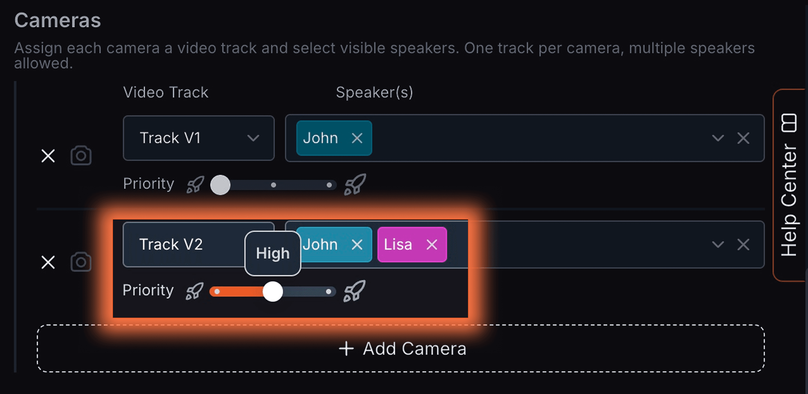 Priorità della fotocamera per il plugin AutoCut Podcast